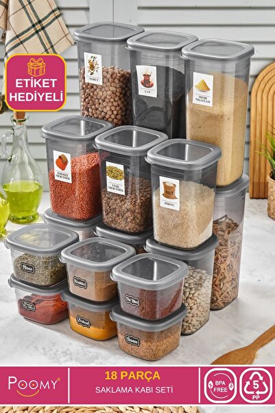 Poomy Set of 18 Leak Proof Lids Sticker Gift Storage Container-Spices 6X (550...