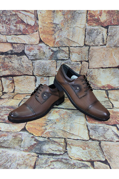 Rego TABA RENGİ HAKİKİ DERİ BAĞCIKLI POLİ TABAN CASUAL KLASİK ERKEK AYAKKABISI