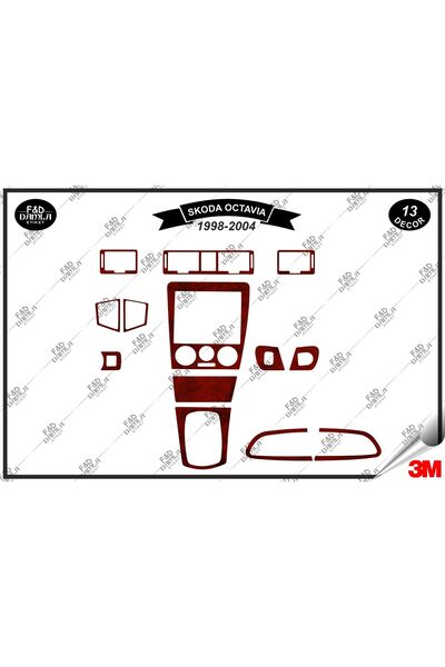 FD Damla Etiket Skoda Octavia 1998-2004 Garnitură Consolă Torpedo - Set 13 bucăți din furnir de mahon