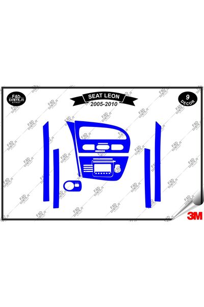 FD Damla Etiket Seat Leon 2005-2010 Set de finisare pentru consola torpedo albastru din mahon - 9 buc.