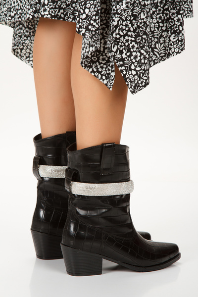 L&L Krokodil Desen Taşlı Kısa Western Kovboy Bot