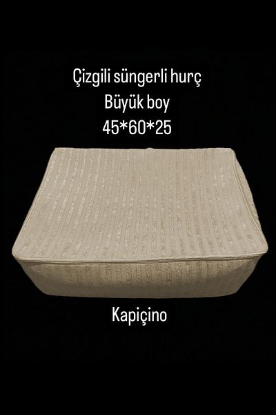 Çt Çeyizci Tekstil Комплект от 3 кадифени раирани торбички за съхранение на гъби - КАПУЧИНО