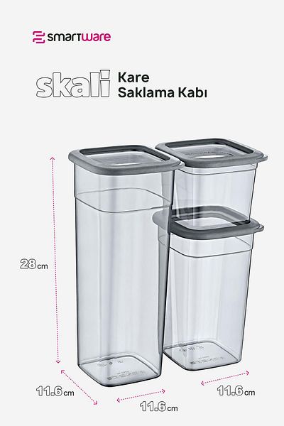 Smartware Anthracite Set of 4 Skali Square Storage Containers - 740ml, 1440ml, 2350ml