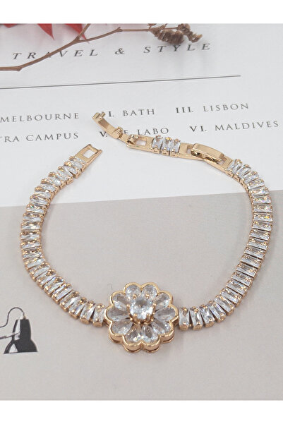 Siya Silver سوار نسائي منقوش بزهرة الزركون - باجيت الممر المائي، 17+2 سم