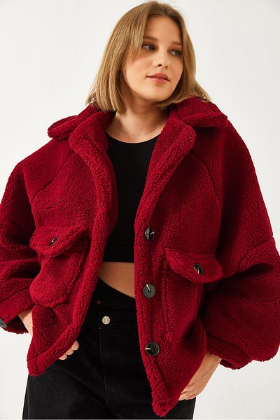 Bianco Lucci Women's Double Pocket Oversize Plush Coat 3117 60261159