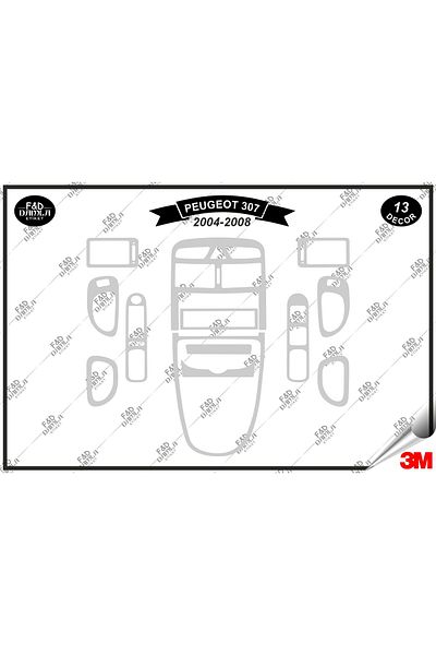 FD Damla Etiket Για Peugeot 307 2004-2008 Κονσόλα τορπίλης Διακοσμητικό σετ μαόνι με επένδυση 13 τεμαχίων ασημί