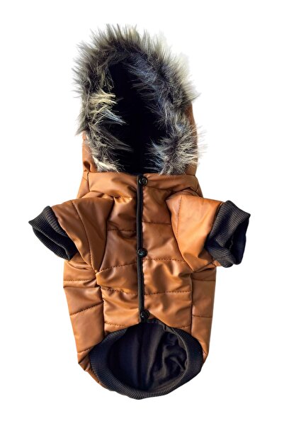DOGİ&DOG Küçük Irk Kahve Deri Anorak Köpek Montu Köpek Kıyafeti (01-11 KG)