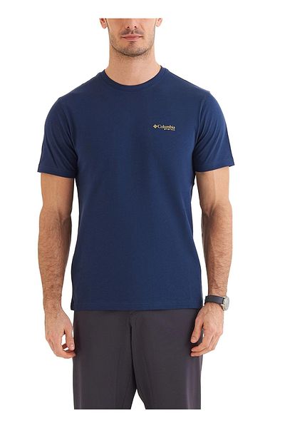 Columbia Modré pánské tričko s potištěným střihem do O Neck Regular Fit