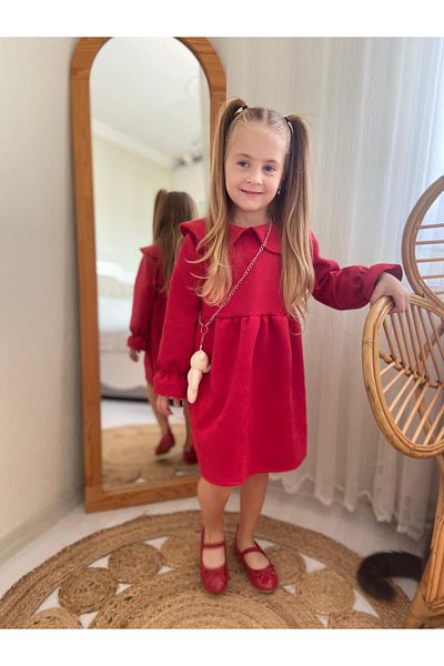 YARENKİDS Rochie de fetiță din piele intoarsa rosie si accesoriu ursuleti - Anul Nou/Anul Nou/Sărbători