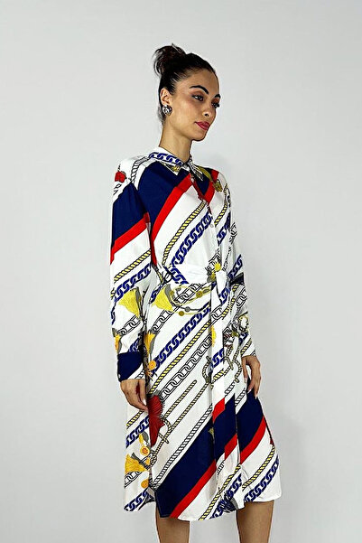 Lale Butik Flush Viscose Shirt Tunic - Missemramiss 3938 Chain Patterned Summer