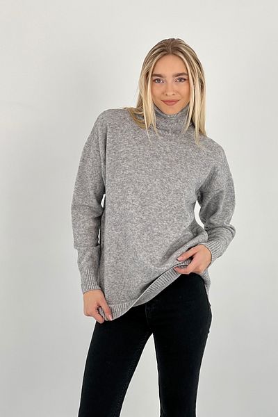 Miss Poem Women's High-Top Winter Turtleneck Basic Gray Knitwear Sweater