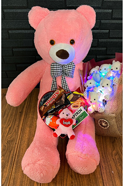 lenostra Sevgiliye Hediye Ayıcık Buketi 80cm Pembe Ayıcık Ve Kalp Kutuda Mini...