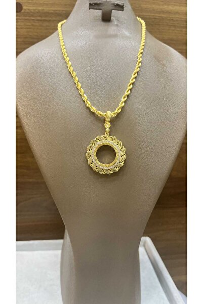 barisiva gold 22 ayar altın kaplama çeyrek için zincirli kolye