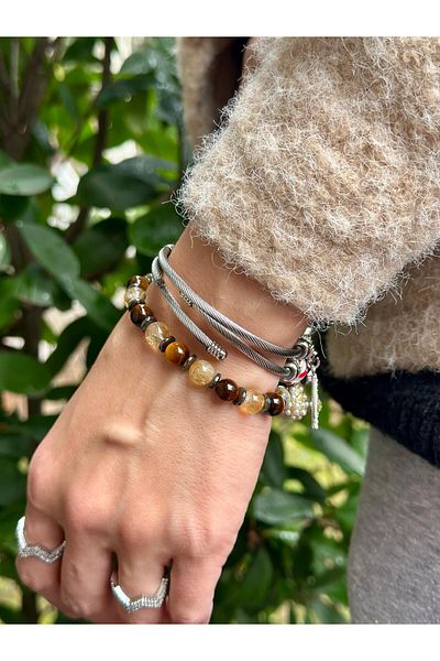 Gökçeada 8 mm Citrine Natural Stone - Certified Turtle Eye Bracelet, for Women & Men