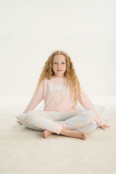 Sevim Costum de pijama roz cu maneca lunga pentru fete C2T5N7O8