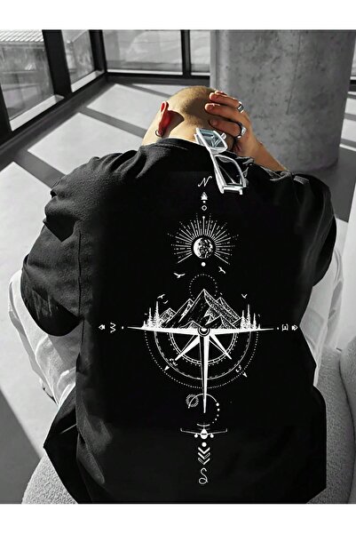 donamod Tricou oversize unisex cu imprimeu busolă