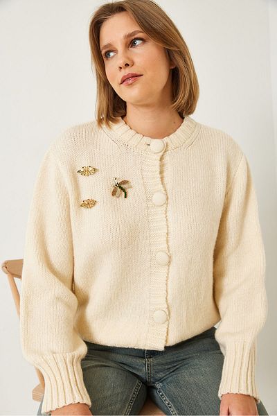 Bianco Lucci Women's Brooch Detailed Knitwear Cardigan 20246254