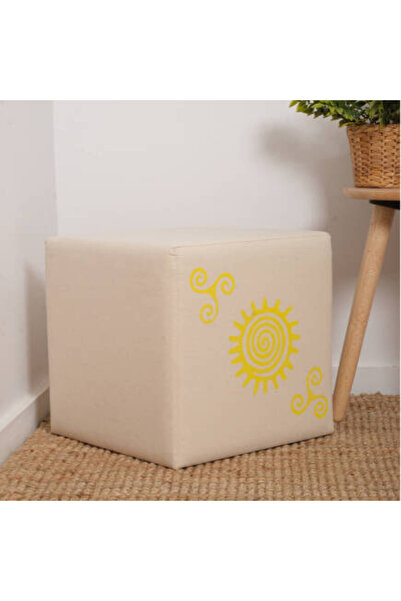 Adore Mobilya Sunny Puf-Sarı Baskılı 40x40x40 cm