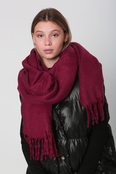 REMSA Claret Red Tasseled Boucle Shawl - 40X210 Cm, Model 1257