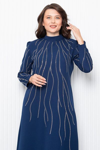 DENİMİNİ Stonework Double Crepe Fabric Plus Size Hijab Evening Dress Dnm946