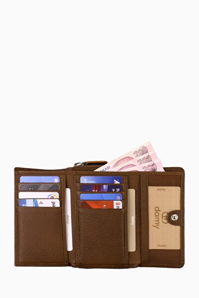 DAMY Genuine Leather Women's Wallet - Portfolio 925Mg - Tan