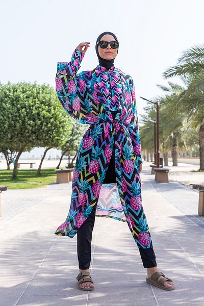 Remsa Mayo Μονό Kaftan Kimono Pareo με μοτίβο ανανά - RP018 Hijab μαγιό