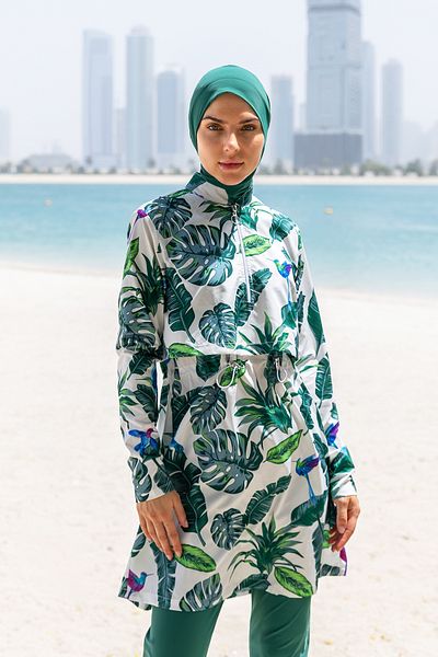 Remsa Mayo Green Leaf Design - Full Covered R111 Hijab Swimsuit