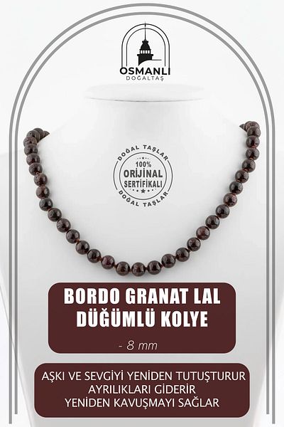 OSMANLI DOĞAL TAŞ Granat Lal 8 mm Knotted Natural Stone Necklace