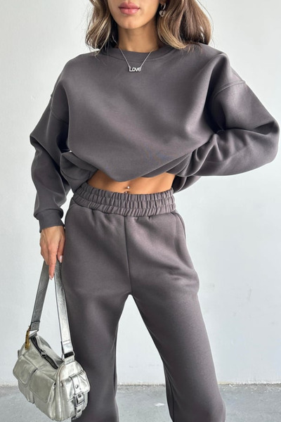 BayBayan Γυναικείο σετ φόρμας με λαιμόκοψη Basic 3 Thread Unprinted