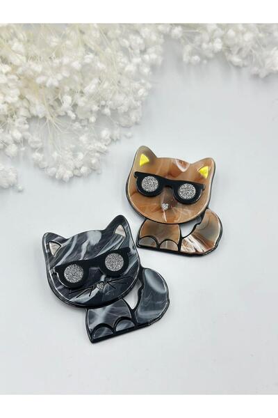 3D Cat Brooch with Glasses Detail Orange