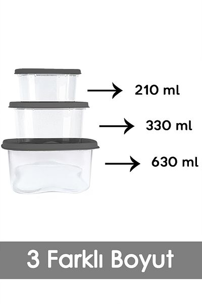 Meleni Home Microwave Food Storage Set of 15 - Food Square Pattern, Anthracite Color, Suitable for Deep Freezer