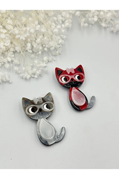 MyladyAccessoriess Gözlük Detaylı Kedi Broş Kırmızı