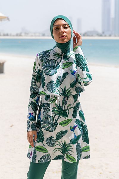 Remsa Mayo Green Leaf Design - Full Covered R111 Hijab Swimsuit