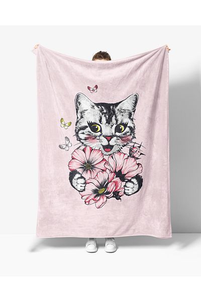 Erays Home Kitty Patterned Printed Fleece Blanket Tv Blanket