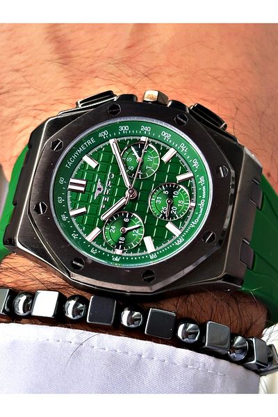 FERRO Green Color Function Steel Case Silicone Sports Men's Wrist Watch+Bracelet