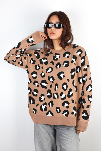 Azimutgiyim Women's Leopard Patterned Knit Sweater
