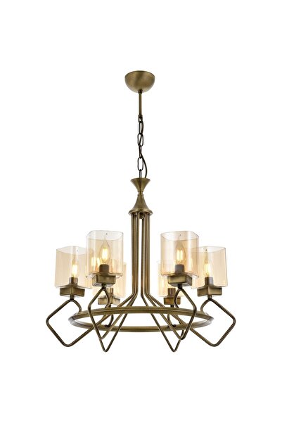 Genel Markalar Av-60135-6e Eskitme Kaplama Modern Avize E14 Metal Cam 60cm