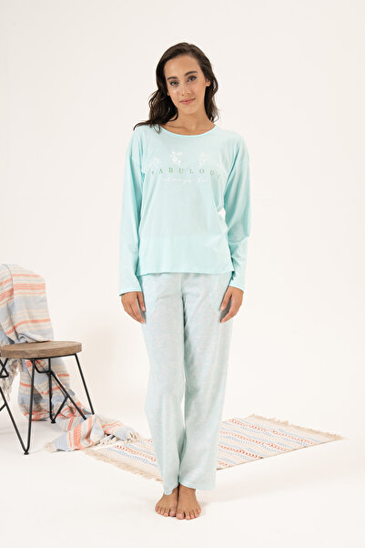 REMSA Σετ γυναικεία πιτζάμα μονόχρωμη - μακρυμάνικο, Mint 24121