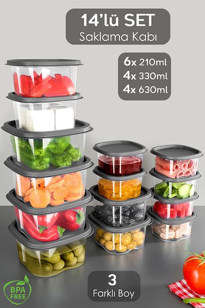 Meleni Home 14-Piece Food Storage Set - Anthracite Refrigerator and Microwave Freeze Container