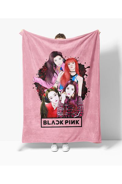 Erays Home Black Pink Patterned Printed Fleece Tv Blanket