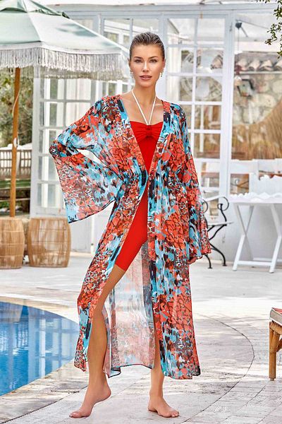 REMSA Turquoise Single Pareo Kaftan - Almın 6121 Over Swimsuit