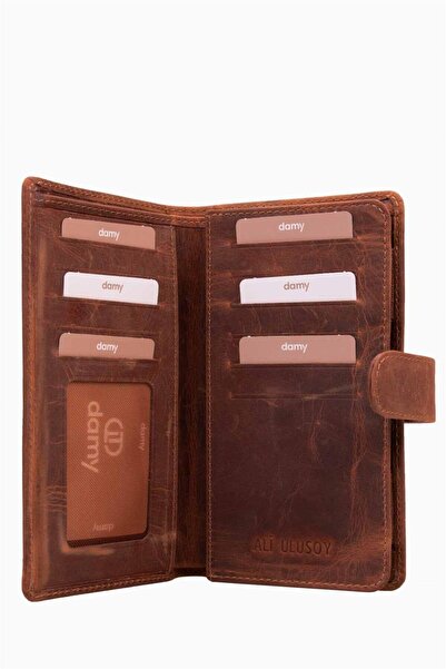DAMY Genuine Leather Rfid Protected Handheld Portfolio with Phone 803 - Tan