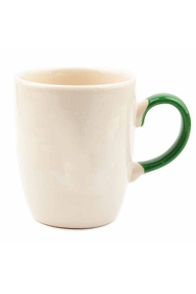PALTO TASARIM Christmas Tree Colored Handle Cream Shiny Oval Mug No:2- Christmas Themed Mug