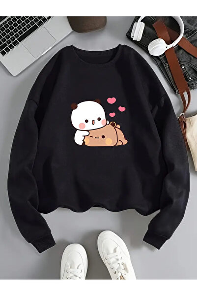 Karatopak Φούτερ με στάμπα Panda Unisex Oversize Crew Neck 2 συσκευασιών