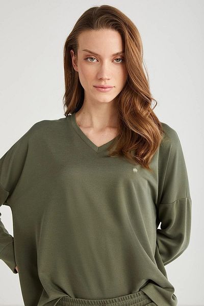 Penyemood ΓΥΝΑΙΚΕΙΑ ΣΤΟΛΗ ΠΙΤΖΑΜ ΜΕ Απαλή ΥΦΗ V-NECK ΜΑΚΡΥΜΑΝΙΚΗ