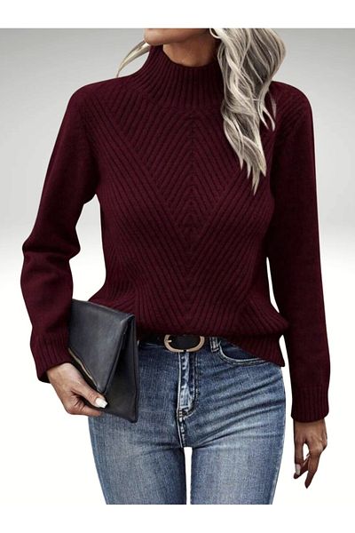 DRESSY CL Pulover de bază pentru femei, cu gât țesut, cu model Wicking
