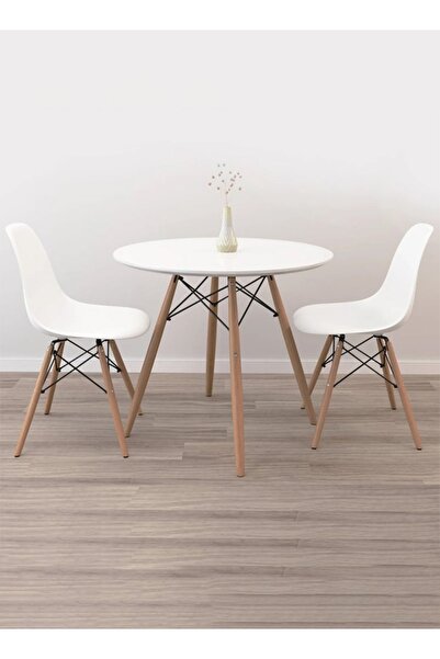 Taimi طقم طعام مكون من 3 قطع، طاولة مستديرة واحدة وكرسيين بلاستيكيين - أبيض