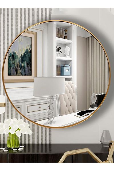 Taimi Round wall mounted mirror 90cm Gold frame