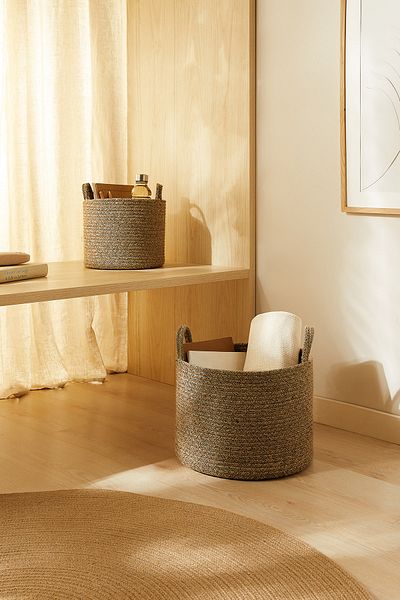 Ocean Home Textile 2-частичен черен полар гардероб, вътрешен органайзер за играчки за пране, кошница за съхранение от ютено въже