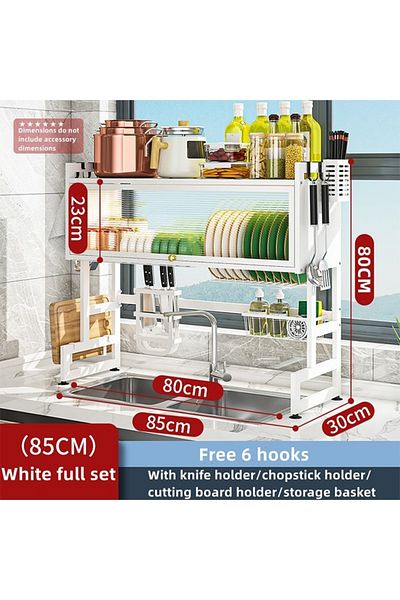 Taimi 3-Tier Over the Sink Dish Drying Rack 85 cm with Cover White